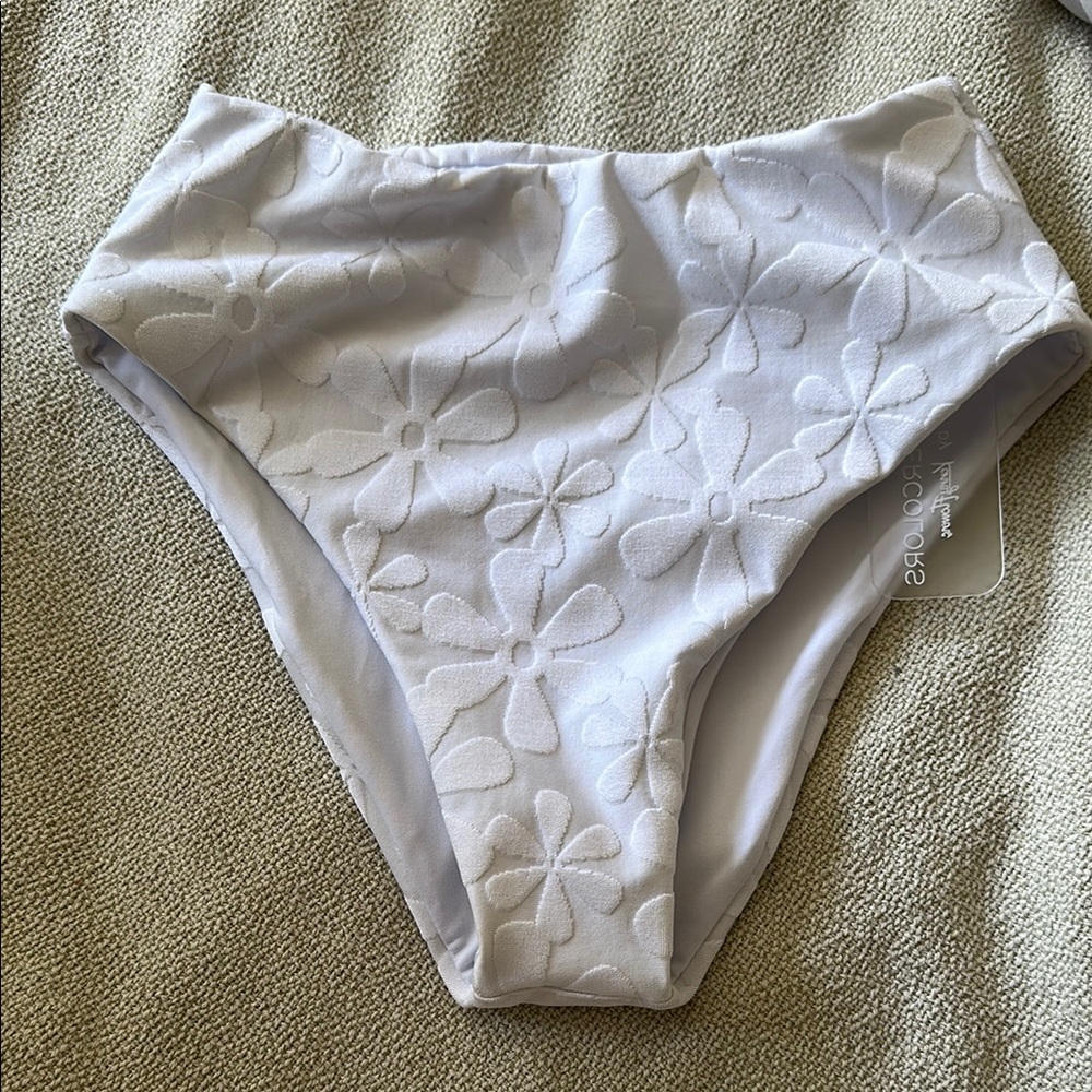 Watercolors by Kenny Flowers white high wait jacquard bikini bottom